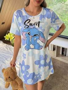 1 chiếc áo ngủ tay ngắn in chữ cho bé gái tuổi teen - Màu xanh lam - Xem 11