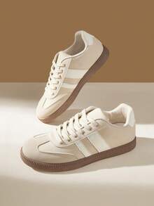 CUCCOO EASI 2024新款春季女士复古百搭休闲运动鞋，圣诞节白色平底鞋 - 米色 - 查看 6