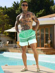 Palasendo Men's Colorblock Print Casual Beach Shorts - Mint Blue - View 6
