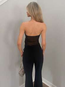 Sydney Algeri Lettuce Trim Drawstring Side Asymmetrical Hem Mesh Tube Asymmetrical Top - Black - View 2