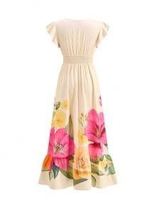 Ellevyn Vestido Longo Feminino Elegante com Cintura Franzida e Babado, Vestido de Verão para Férias, Vestido para Encontros à Noite - Multicolorido - Visão 2