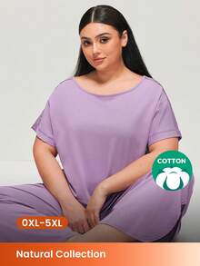 LUVLETTE Conjunto de pijama de verano de Halloween para mujer talla grande, 100% algodón puro suave, rosa, conjunto de ropa de estar en casa para mujer, lencería nupcial, conjunto de pijama a juego - Morado - Ver 1