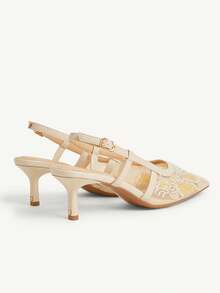 CUCCOO CHICEST Women's Square Toe Mid-Heel Beige Embroidered Mesh Beaded Elegant Party Ankle Strap Pumps - Beige - View 5