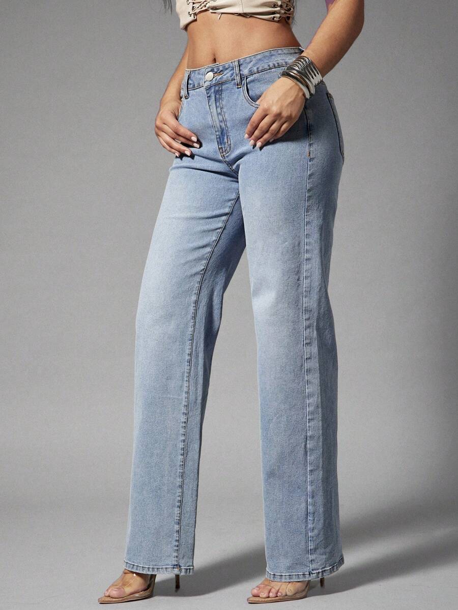 Denimoi Solid Summer Straight Leg Denim Jeans - Light Wash - View 1