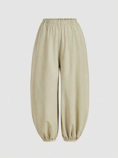 SHEIN MOD Plus Size Solid Color Loose Harem Pants, Casual Cropped Pants, Suitable For Summer Vacation, Long Pants, Spring/Summer Sickle Pants