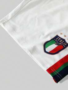 ROMWE MEN Prep Pantalones cortos deportivos casuales con estampado del escudo de la Copa Mundial 2026 para hombres - Blanco - Ver 7