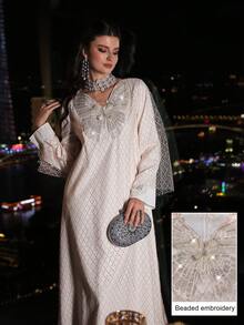 Layrah 宽松长袖连衣裙，网纱面料，蝴蝶贴花，时尚甜美 - 淺粉色 - 查看 11