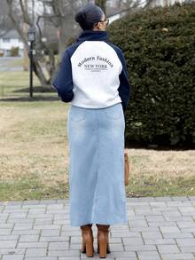 Melissa Matos Summer New Music Festival Loose Casual Beach Vacation Style Women Skirt Jeans Skirt - Light Wash - View 3