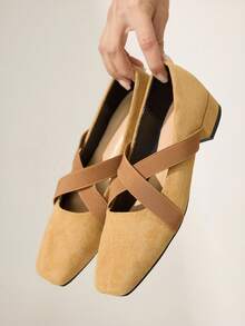 CUCCOO CHICEST Women Shoes Women's Elastic Band Design Daily Versatile Low Heel Shoes - Coffee Brown - View 4