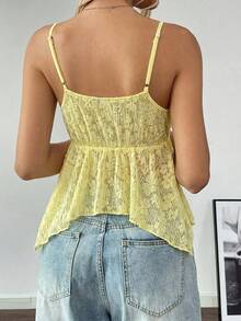 Glamine Áo hai dây ren trắng vạt lệch cho nữ mùa hè - Màu vàng - Xem 2