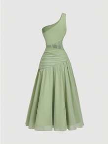 SHEIN MOD White Lace Ruched Mesh Dress - Green - View 2