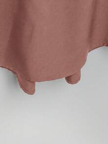 SHEIN Tall CURVE 大码女式法式休闲V领短袖夏季连衣裙 - 紅木色 - 查看 4