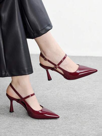 CUCCOO BIZCHIC Zapatos de mujer de tacón alto y fino en color burdeos, básicos de moda, versátiles para uso diario, para ir al trabajo o de compras