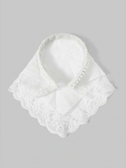 ROMWE Kawaii 1pc Lace Lace Headscarf Vintage Triangle Scarf French Streamer Headband Sunblock Bun Hat Silk Scarf Women's Headscarf Hat, Pastoral Elegant Headband, Lace Edge Hair Accessories For Dress