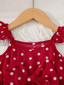 Cozy Pixies 女婴/幼儿甜美可爱红色波点吊带荷叶边层叠蛋糕裙，夏季 - 紅色 - 查看 4