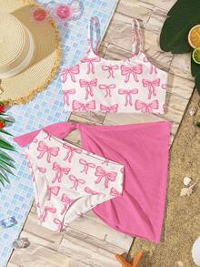 Tween Girls Casual Minimalist Camisole, Triangle Briefs, And Mini Skirt 3 PiecesSwimsuit Set, Suitable For Summer - Multicolor - View 4