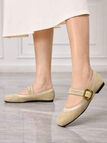 Sleekvia Women's Buckle Design Casual Versatile Flat Shoes - Khaki - View 3