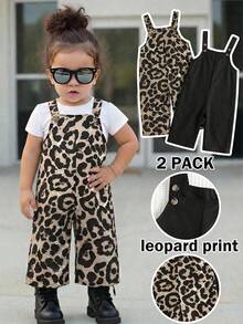 TaviRue 2pcs/Set Baby Girl Casual Chic Leopard Print Jumpsuit - Multicolor - View 8