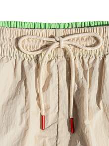 Horizaway Men's Casual Solid Color Drawstring Waist Beach Shorts, Summer Drawstring Shorts Men Beach Shorts Beige Swim Trunks, Holiday - Apricot - View 4