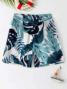 Bubblio Tween Boys' Casual Loose Fit Printed Beach Shorts, Suitable For Summer, Beach, Outdoor, Swimming, Classic Stylish Palm Tree Graphic Print - Multicolor - View 3