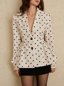 Aveloria Rosie Women's Puff Hem Polka Dot Long Sleeve Blazer - Khaki - View 1