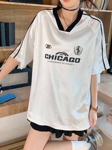 Dazy Kids Teen Girls V-Neck Raglan Sleeve Casual Loose Fashion Printed T-Shirt - White - View 5