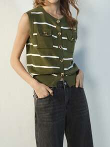 Maija 女士休闲简约前开襟纽扣薄款开衫，适合日常通勤 - 軍綠色 - 查看 5