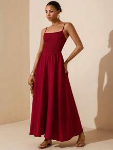 Vesra Women's Burgundy Spaghetti Strap Backless Fitted Dress - Burgundy - View 3