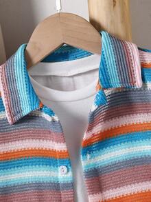 SHEIN Vintaside Kids Summer Two Piece Set Boys Boy Collared Shirt And Shorts Set Boys Shirt And Shorts Set Crochet Two Piece Set Kids Little Boy Two Piece Set - Colorful - View 4