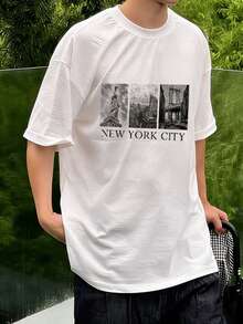 DAZY Men's Letter Print White Short Sleeve Crew Neck T-Shirt, Summer - White - View 2