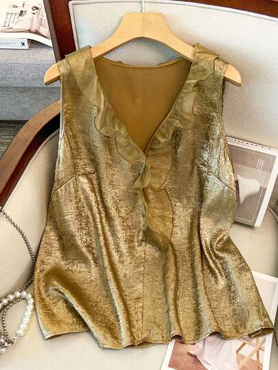 GlowEve CURVE Plus Size Women's Casual Camisole Tops, Chinese Style Vacation Wear, Suitable For St. Patrick's Day, Easter, Valentine's Day, Christmas, Thanksgiving, Loose & Comfortable, Versatile, Fashionable Spring/Summer