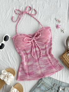 SHEIN SunnyBelle Y2K 女士休闲度假海岛沙滩渐变网眼镂空吊带针织背心，春夏款 - 彩色 - 查看 1