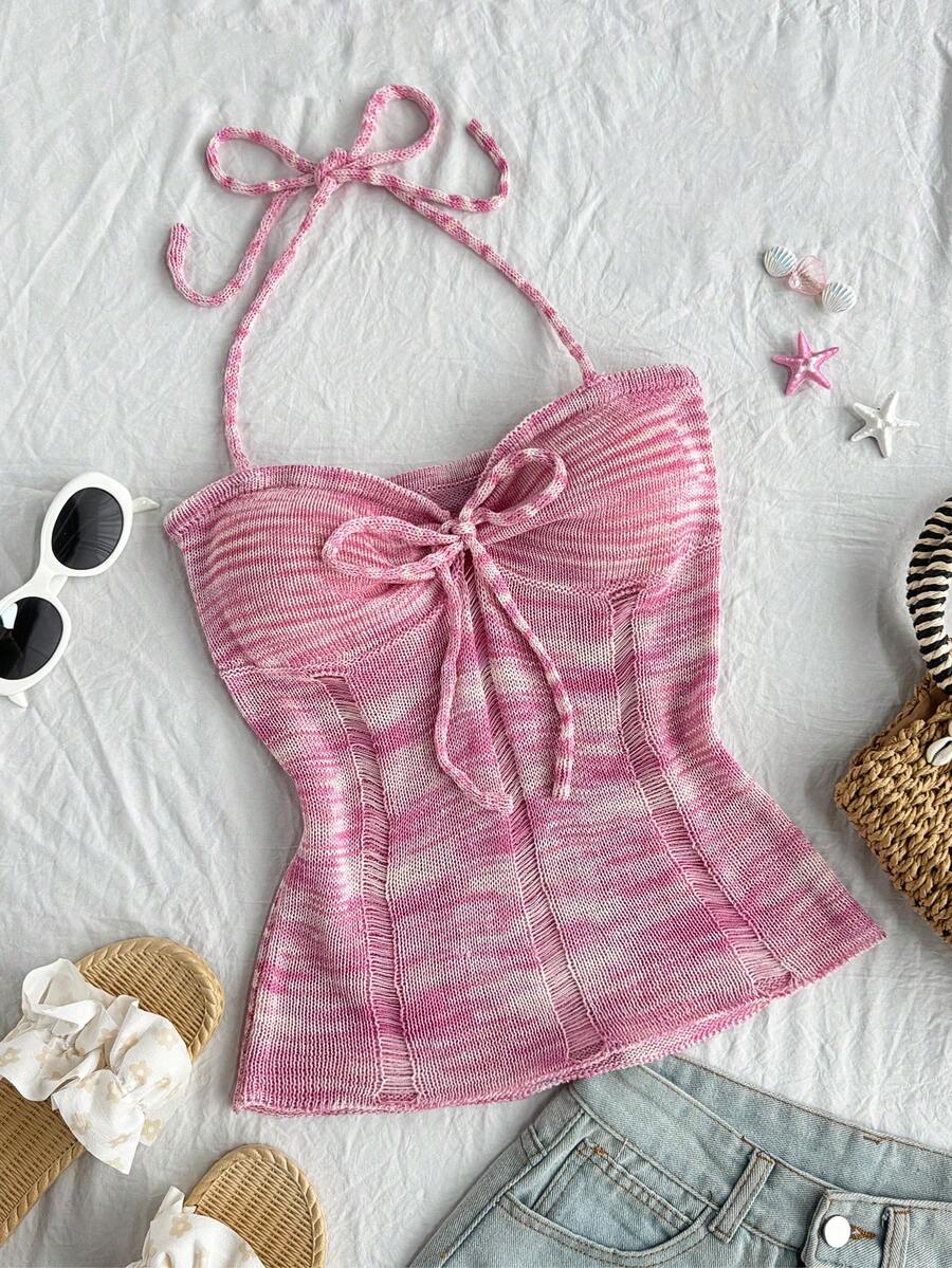 SHEIN SunnyBelle Y2K 女士休闲度假海岛沙滩渐变网眼镂空吊带针织背心，春夏款 - 彩色 - 查看 1