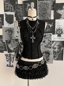 Attitoon Áo sơ mi nữ cổ tàu dáng ôm, màu trơn, chất liệu vải dệt họa tiết cổ điển. - màu đen - Xem 1