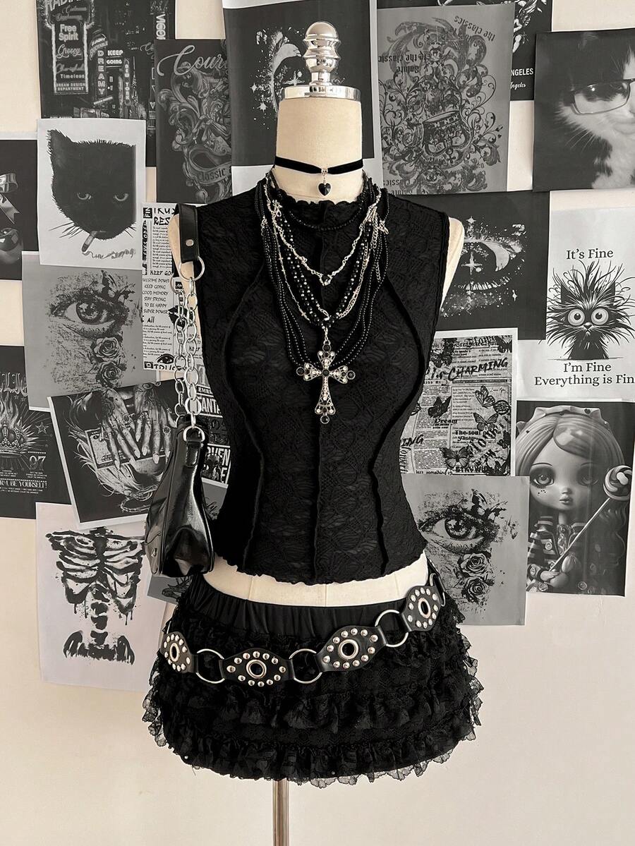 Attitoon Áo sơ mi nữ cổ tàu dáng ôm, màu trơn, chất liệu vải dệt họa tiết cổ điển. - màu đen - Xem 1