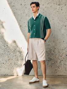 RONVEXI Camisa de punto de manga corta y abotonada casual para hombre - Multicolor - Ver 5