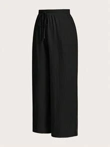 Auralis 大码女装夏季度假套装 女士商务休闲装 女士办公室套装 新款时尚休闲通勤度假轻便透气舒适黑色藏蓝色杏色三件套，女友风带口袋宽松阔腿裤，海边风飘逸裤 工作裤 亚麻裤 - 黑色 - 查看 8