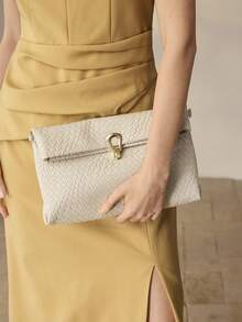 MOTF PREMIUM TÚI XÁCH CẦM TAY VUÔNG DẬP NỮ - Màu be - Xem 7