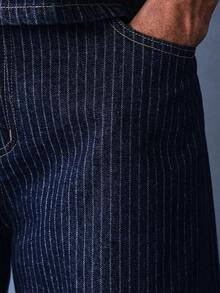 SUMWON Pantalones cortos vaqueros de pierna ancha con patrón de rayas verticales y costuras de contraste para uso casual en verano - Azul - Ver 5