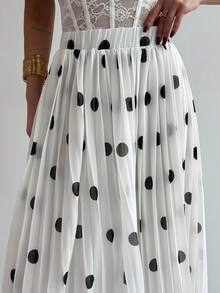 Firerie 女士优雅黑白波点褶裥A字裙 - 黑與白 - 查看 8