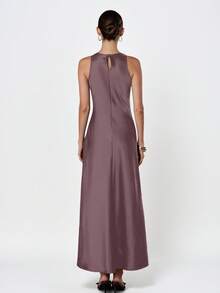 Aveloria Modichic Minimalist Elegant Asymmetric Bias Cut Double-Sided Satin-Like Acetate Fabric A-Line Sleeveless Dress For Women - Dusty Purple - View 5