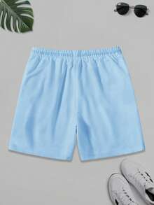 Manfinity Hypemode Plus Size Men's Letter Graphic Drawstring Waist Pocket Casual Shorts - Baby Blue - View 2