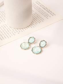 Enchnt 1 Pair Of Asymmetrical Light Green Earrings With Creative Water Patterns, Asymmetric Oval Earrings, Personalized And Fashionable Earrings And Accessories - Green - View 4
