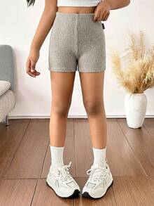 Tween Girls Ribbed Knit Skinny Shorts, Back To School, Mommy And Me Matching Outfits - Apricot - View 9