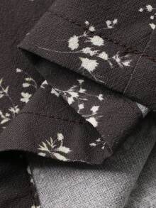 Dazy Plus Ditsy Floral Elastic Waist Drawstring Loose Straight Leg Pajama Bottoms - Black - View 4