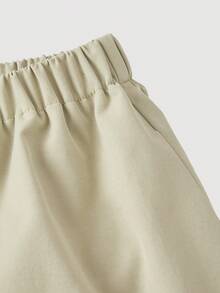 SHEIN MOD 大码纯色宽松哈伦裤，休闲七分裤，适合夏季度假，长裤，春夏镰刀裤，宽松裤，灯笼裤，超大裤，丝绸裤，休闲女裤，女士长裤，松紧腰女裤，宽松裤，夏季长裤，夏季，节日，海滩，婚礼，度假 - 杏色 - 查看 4