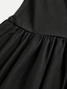 SHEIN 少女休闲时尚黑色吊带修身迷你连衣裙泡泡裙 - 黑色 - 查看 3