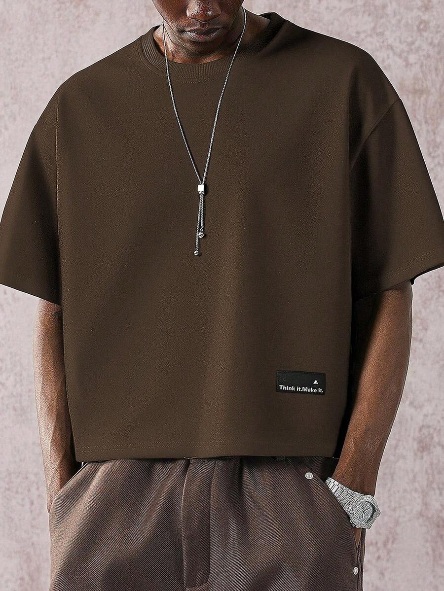 STYNVO Men's Simple Solid Color Loose Fit Crew Neck T-Shirt, Suitable For Everyday Wear - Brown - View 1