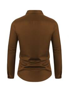 Manfinity Mode Men's Knight Print Single-Breasted Casual/Business Long Sleeve Shirt - Brown - View 2