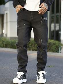 Devon Thys 垃圾摇滚哥特 Y2K 风格时尚休闲运动学院修身年轻街头成熟商务破洞弹力裤 - 黑色 - 查看 6